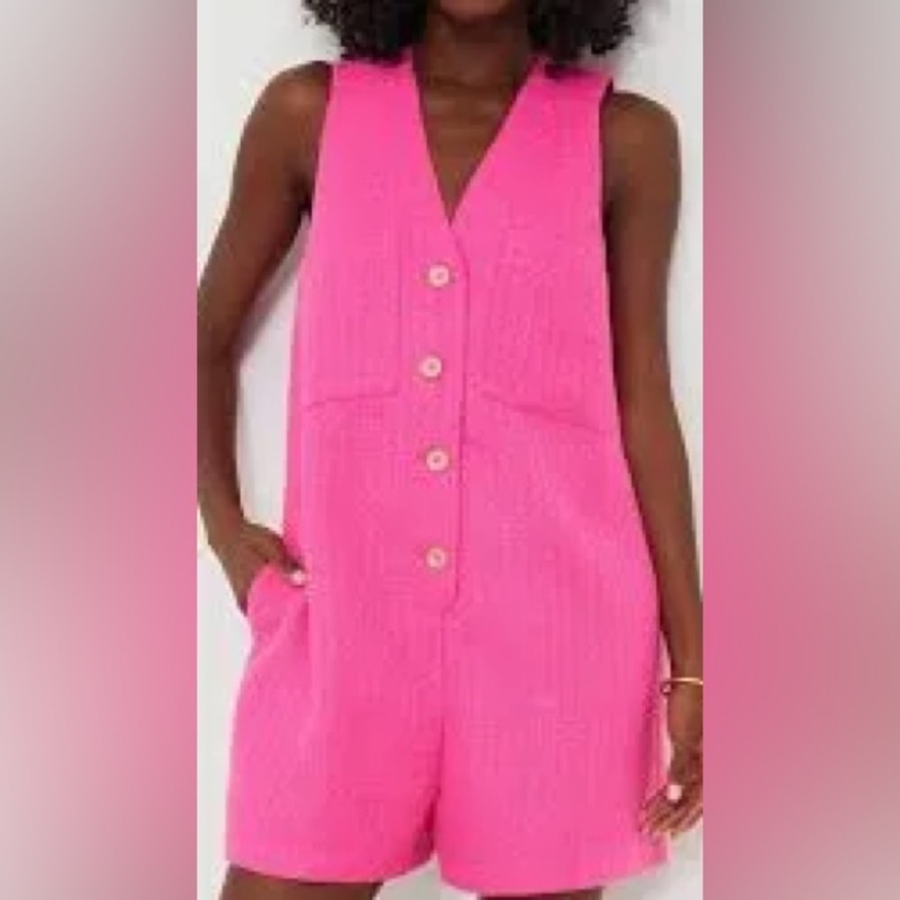 Tuckernuck Hot Pink textured Myla Romper, size M